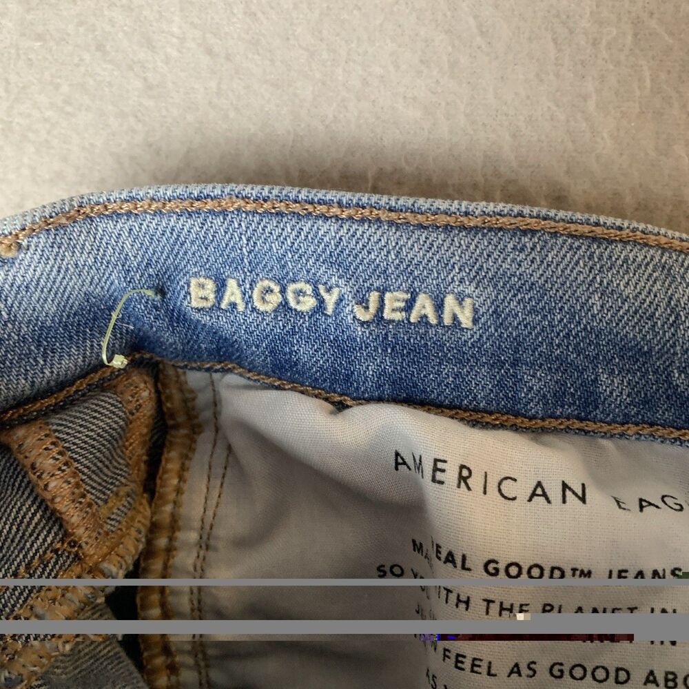 American Eagle Jean Women Size 00 Blue Baggy Tapered Y2K Distressed Retro - Picture 4 of 8